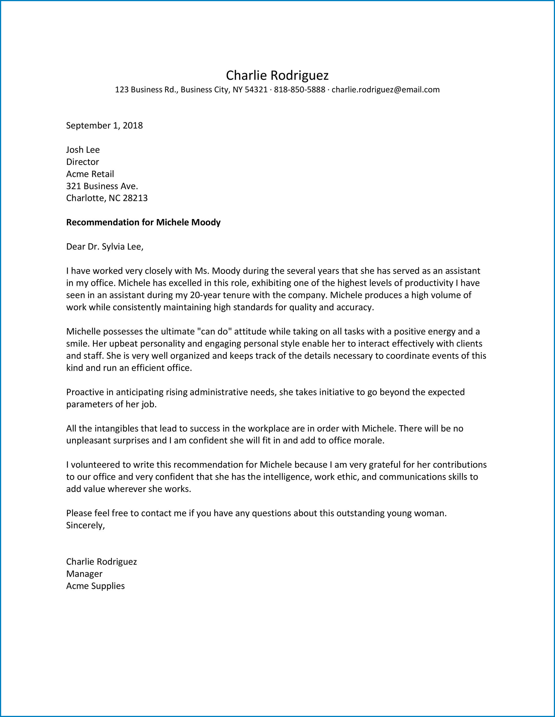 Employment Letter of Reference Sample