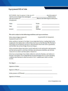 Equipment Bill of Sale Template