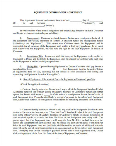 √ Equipment Consignment Agreement Template