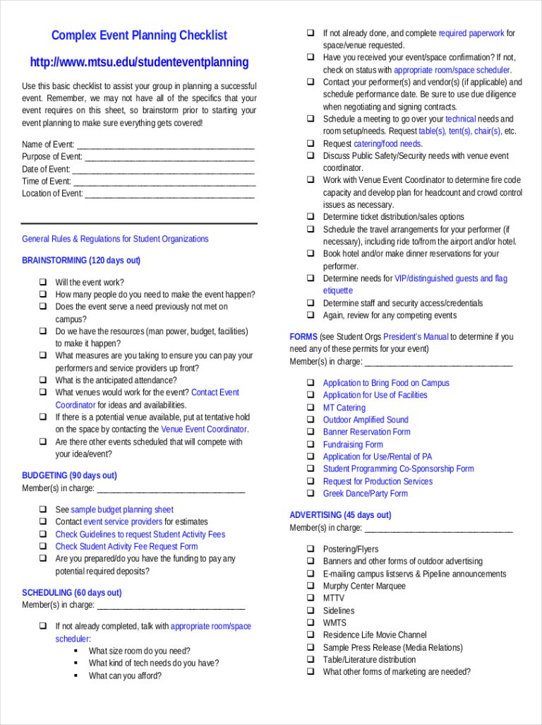 √ Printable Event Planning Checklist Template