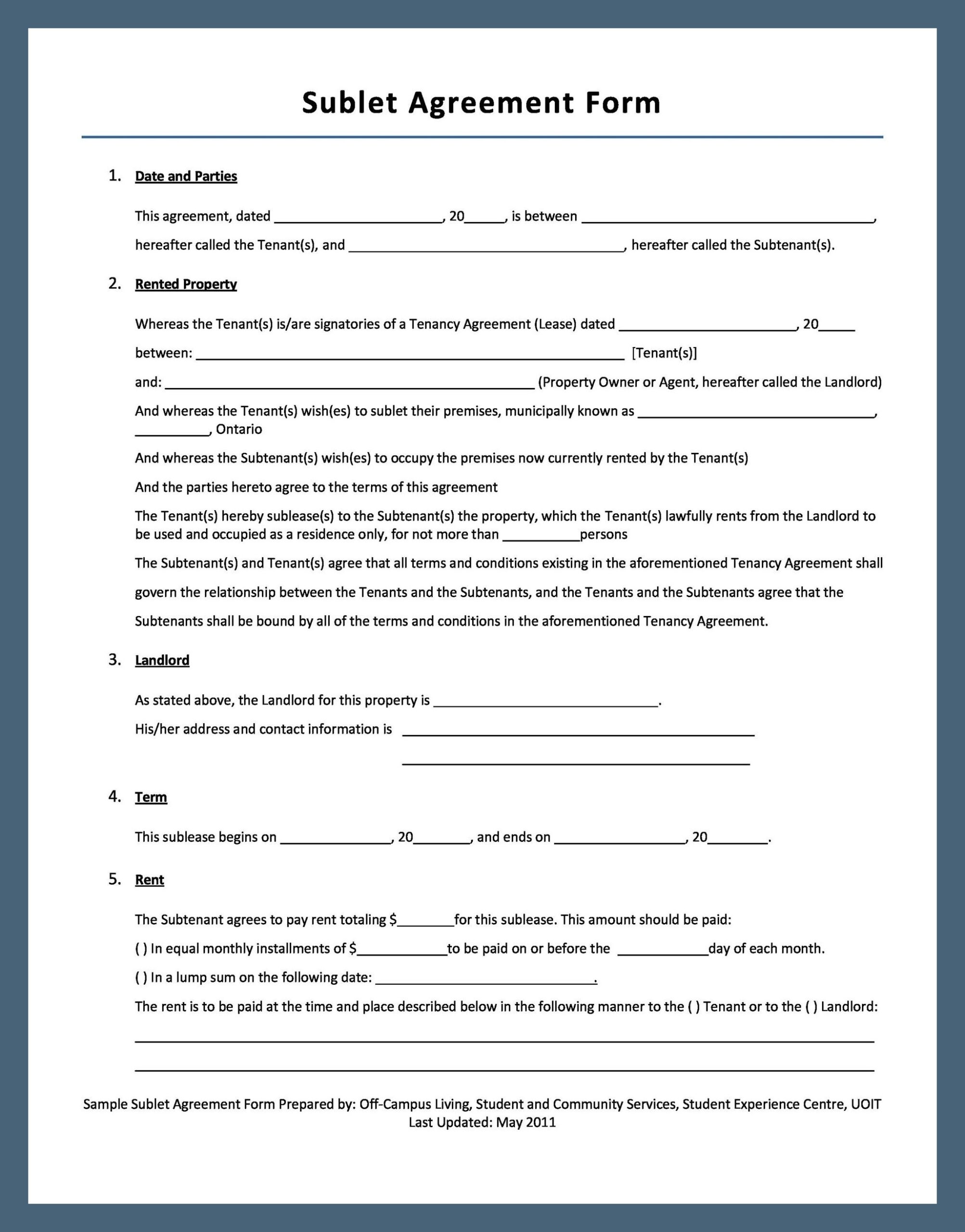 Example Sublease Agreement Template Example Sublease Agreement Template