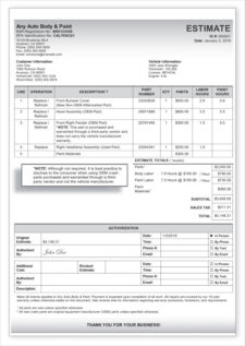 Example of Auto Repair Estimate Template