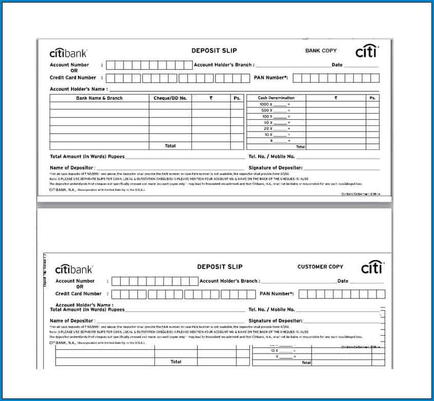 Example of Bank Deposit Form