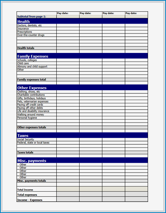 Example of Bi Weekly Budget Template Excel