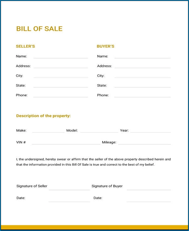 Example of Bill Of Sale Template Word