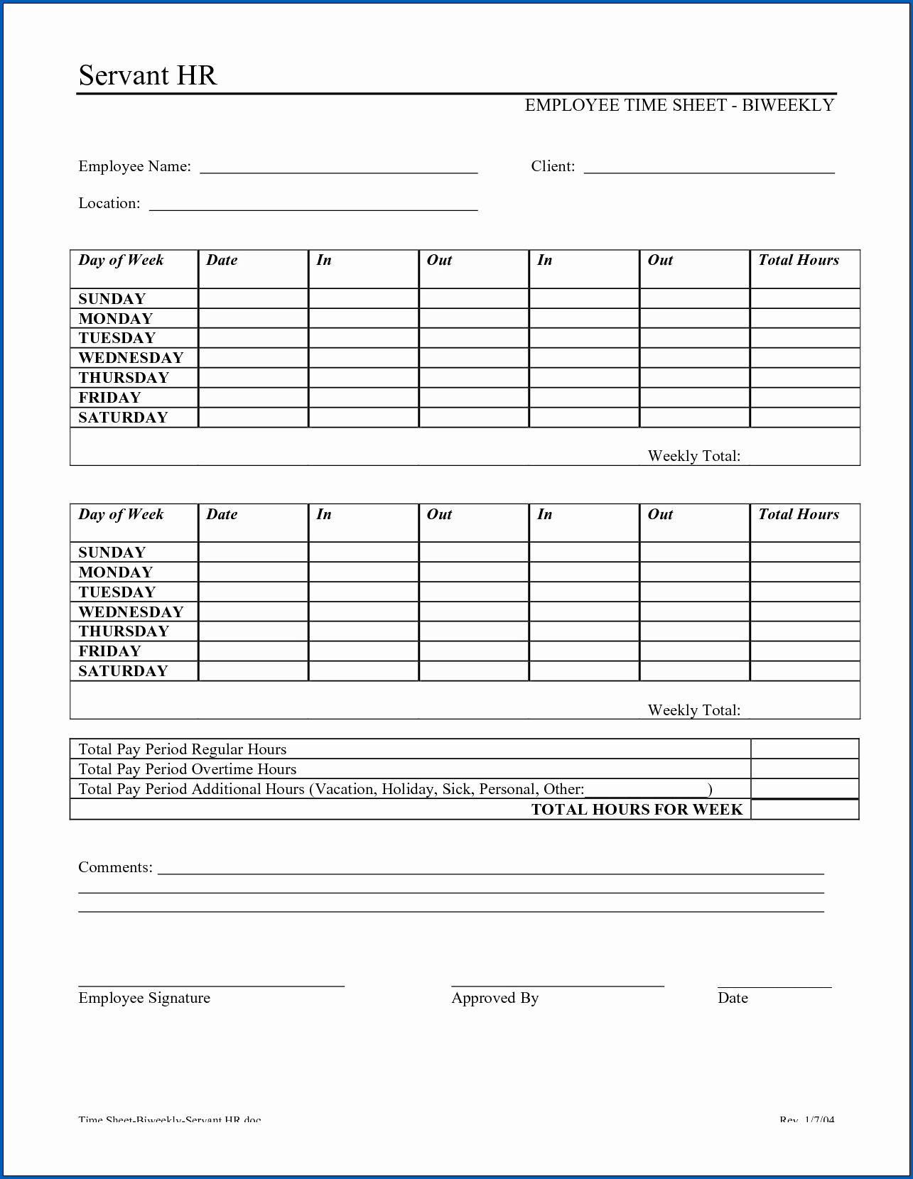 Free Printable Biweekly Time Sheet Pdf Templateral