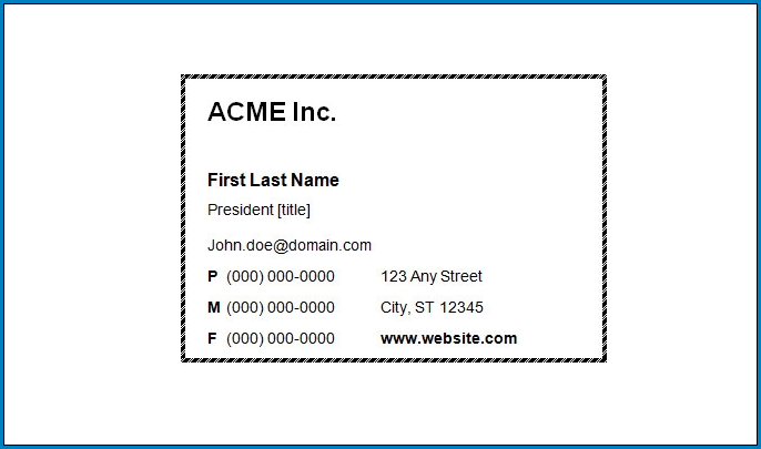 Example of Business Card Template Word