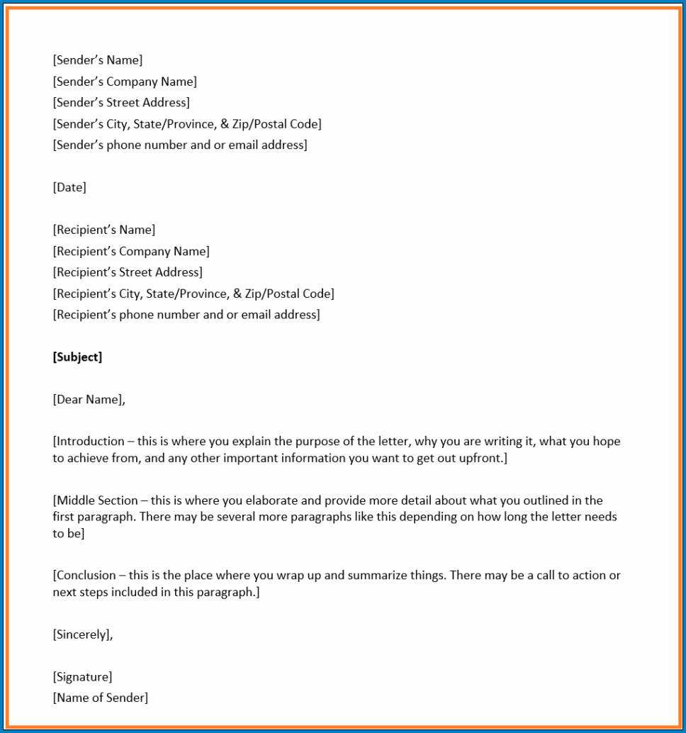 Example of Business Letter Template