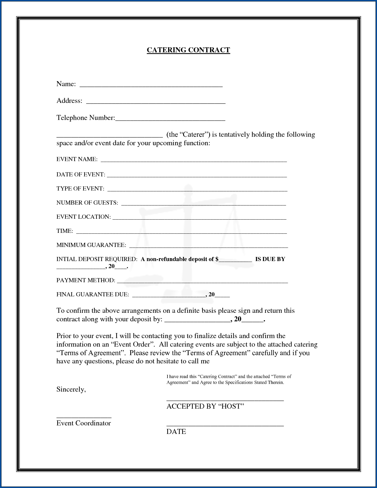 Example of Catering Contract Template