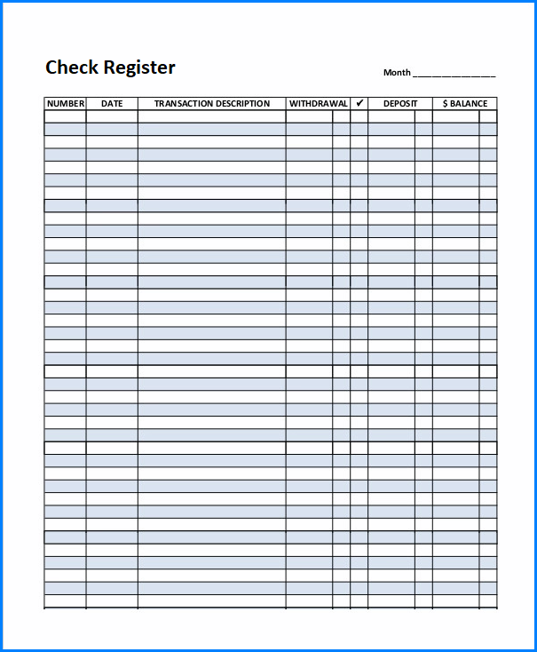 Example of Check Register Template Excel
