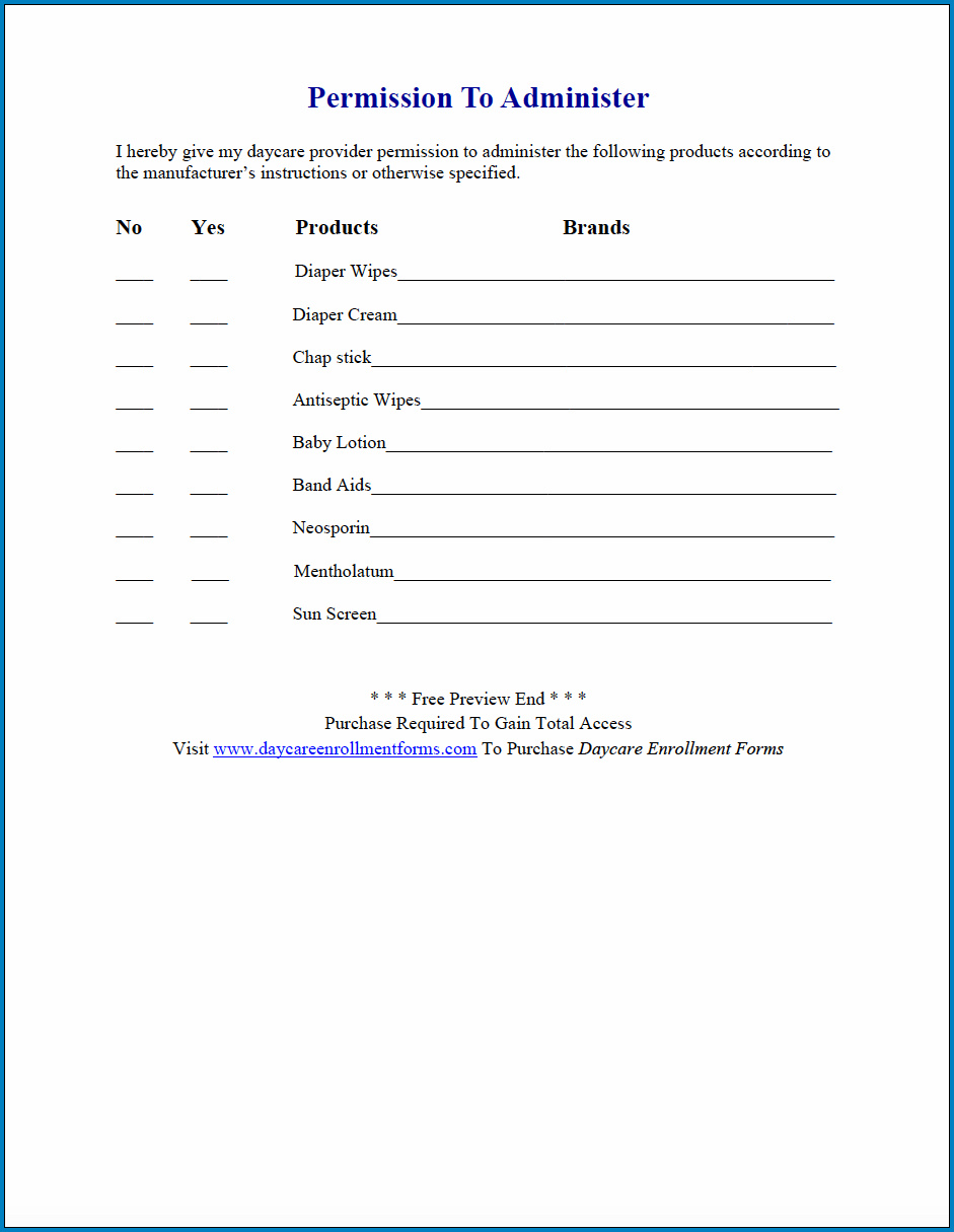 Example of Childcare Enrollment Form