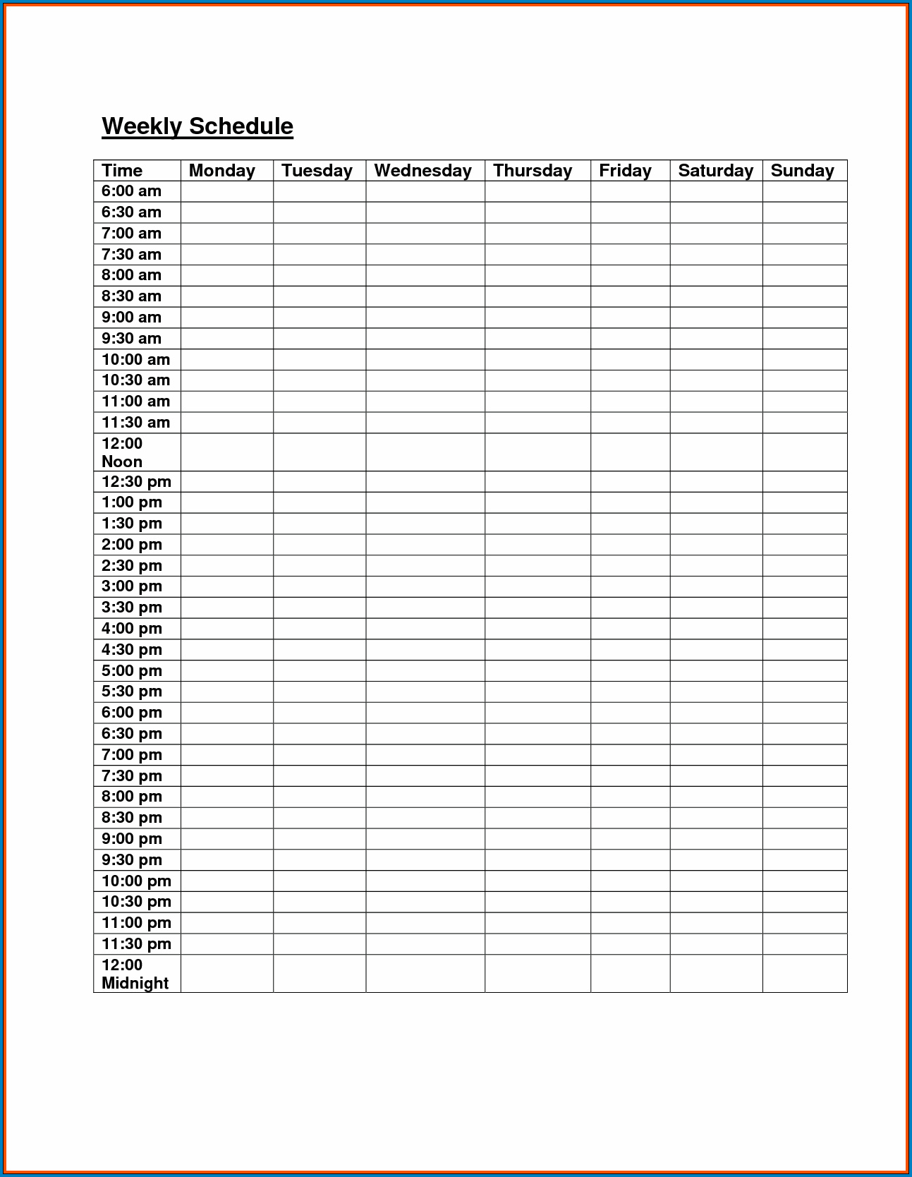 Example of Class Schedule Template