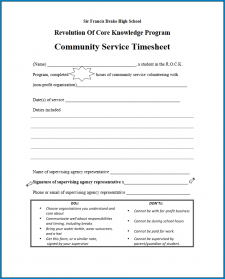 Example of Community Service Timesheet Template