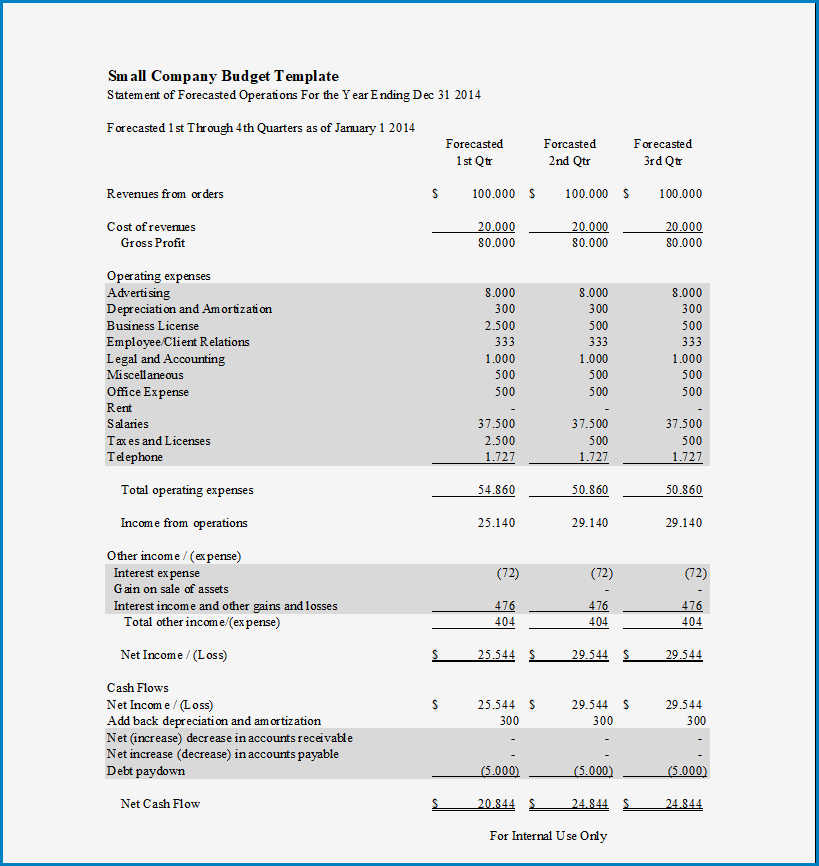 Example of Company Budget Template