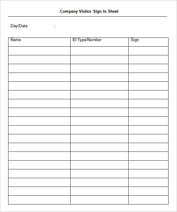 Example of Company Visitor Sign in Sheet Template Example of Company Visitor Sign in Sheet Template
