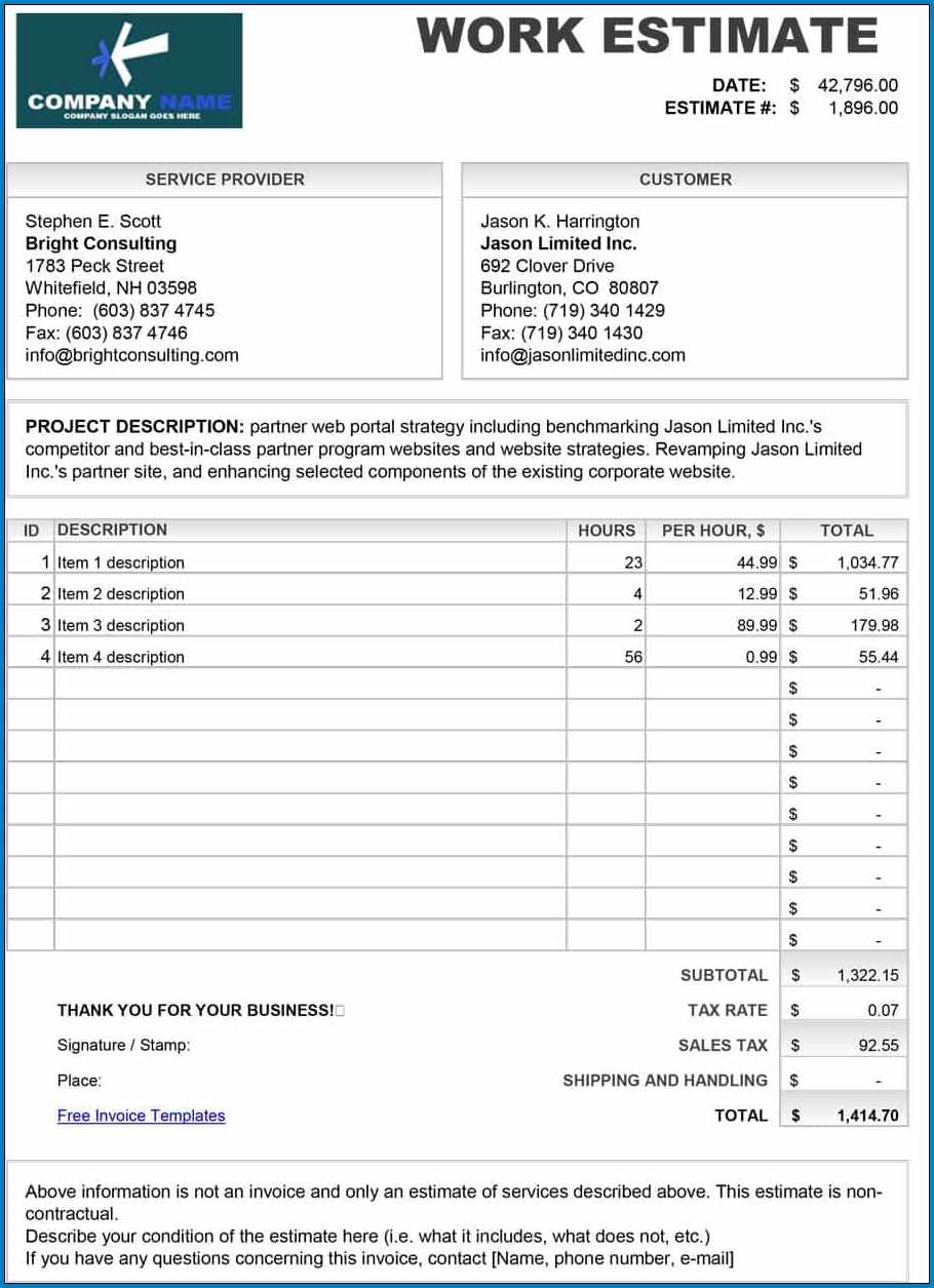 Contractor Estimate Template Free