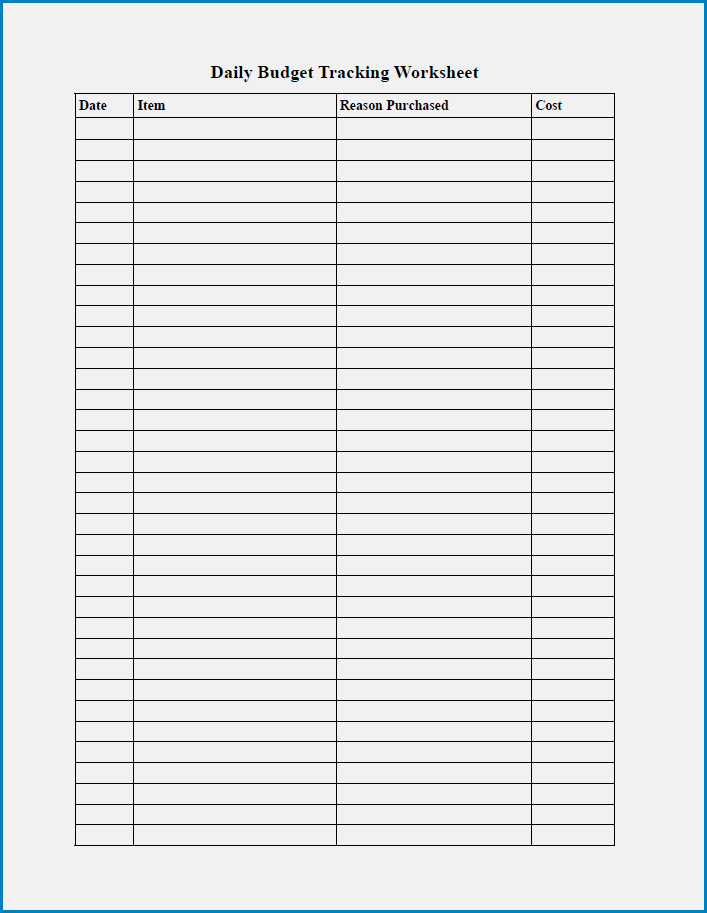 Example of Daily Budget Template