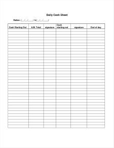 Example of Daily Cash Count Sheet Template