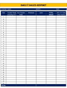 Example of Daily Sales Register Template
