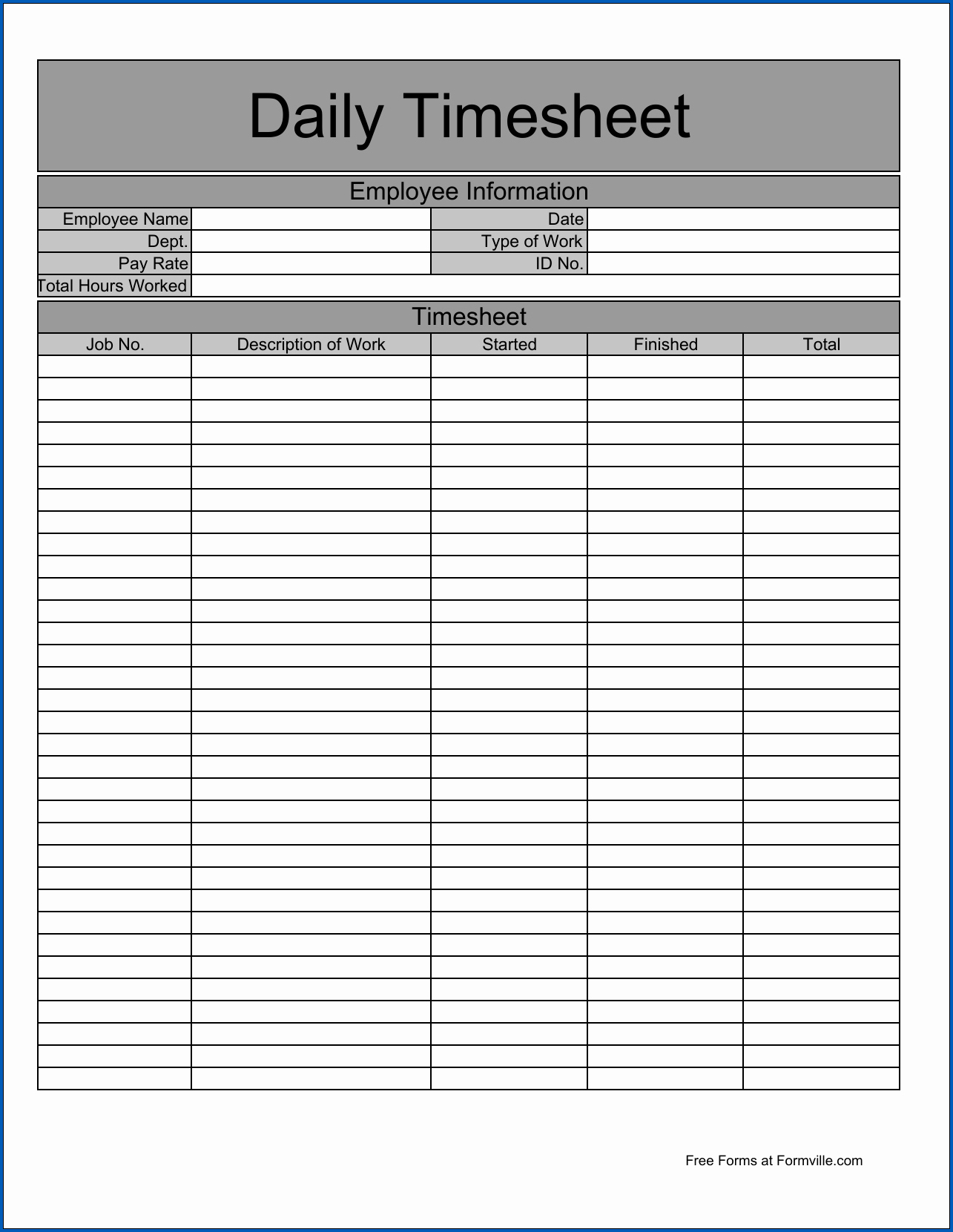 Example of Daily Timesheet Template Excel