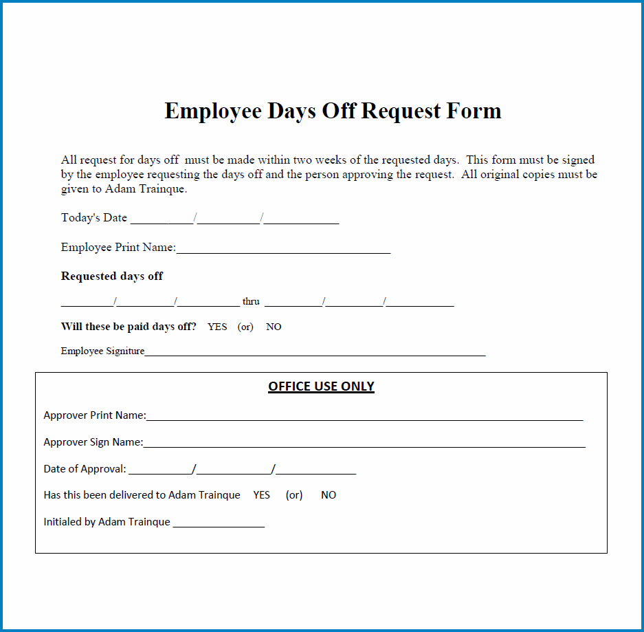 Example of Day Off Request Form