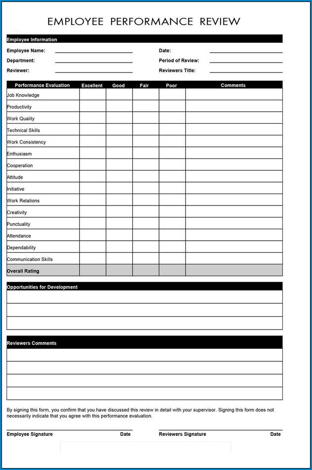 Example of Employee Evaluation Template