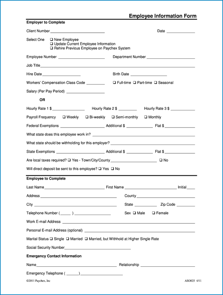 Example of Employee Information Form