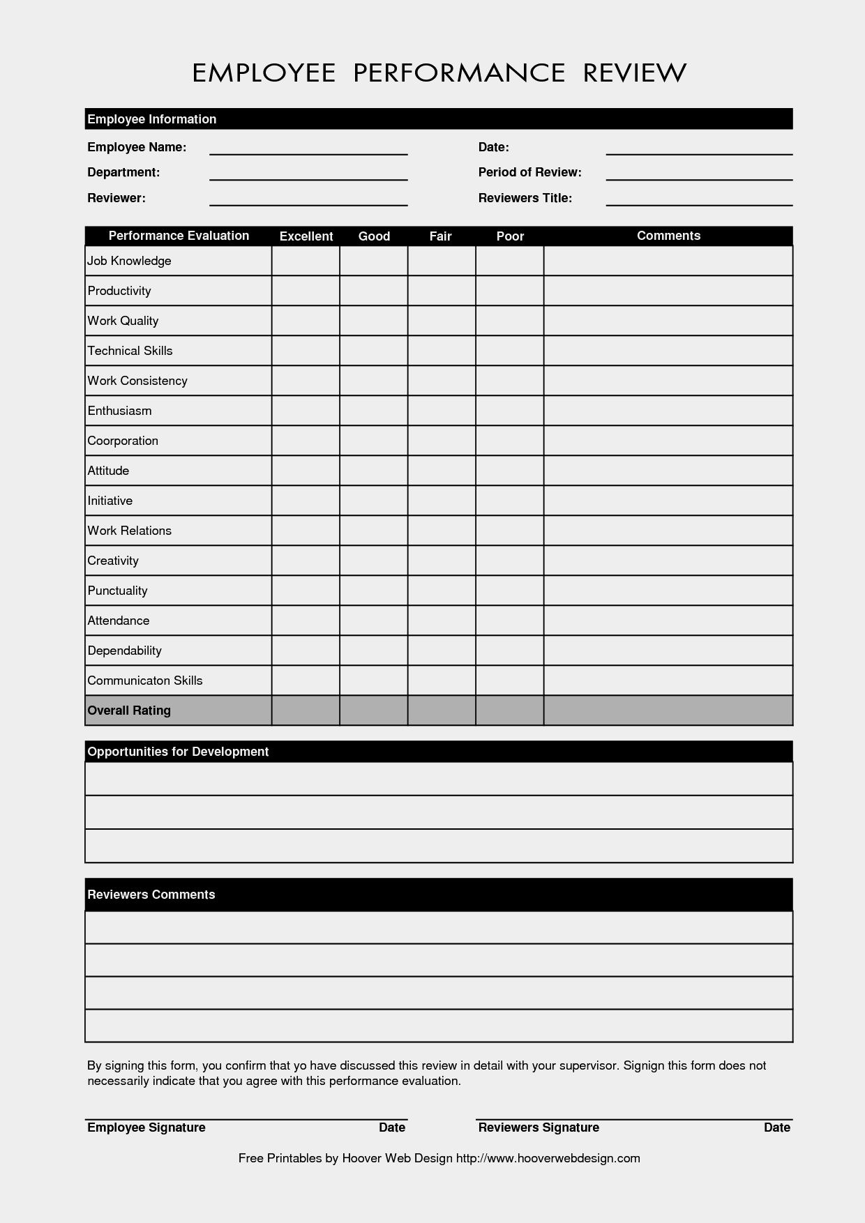 Example of Employee Review Template