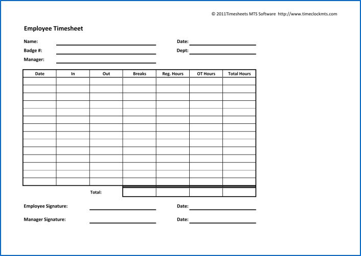 √ Free Printable Employee Timesheet Template
