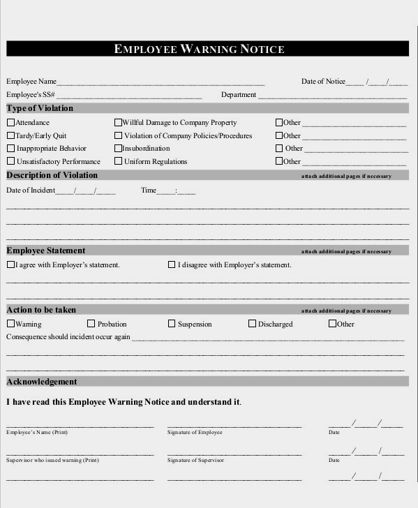 Example of Employee Warning Notice Form