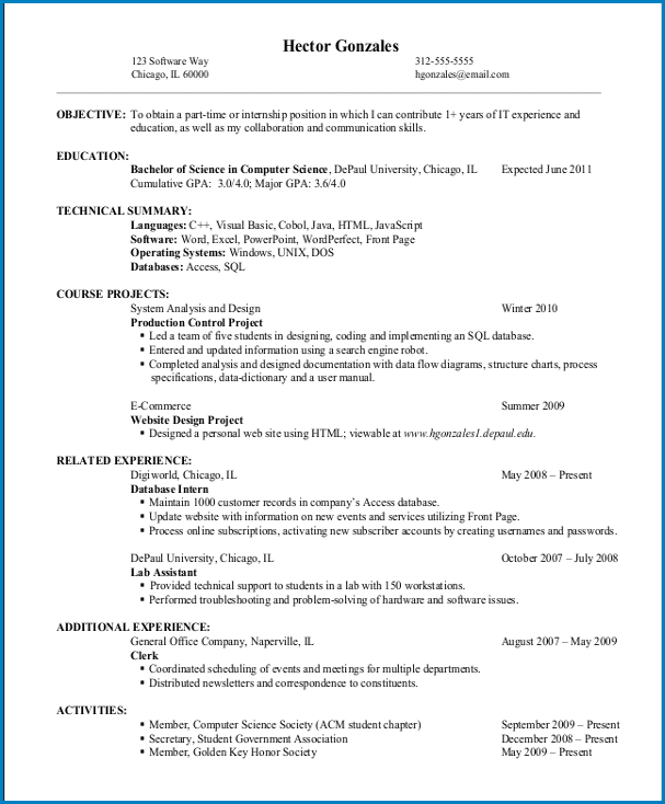 Example of Entry Level Resume Template