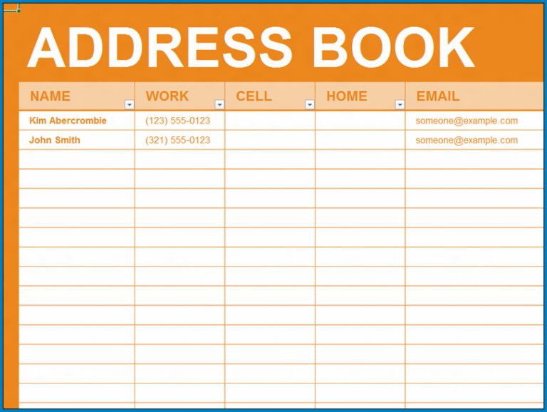 √ Free Printable Excel Address Book Template