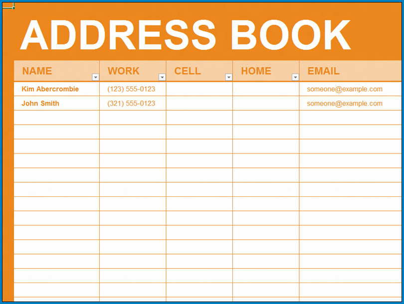 phone book in excel format free download