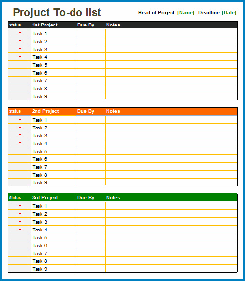 Example of Excel Task List Template