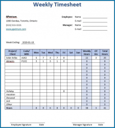 Example of Excel Weekly Timesheet Template