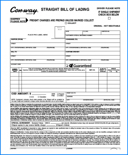 √ Free Printable Generic Bill Of Lading Form