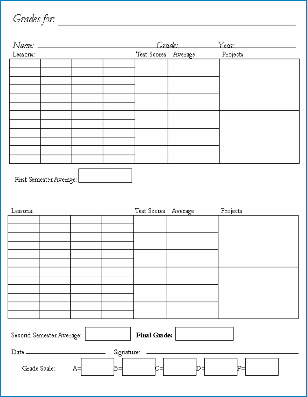 Example of Homeschool Report Card Template