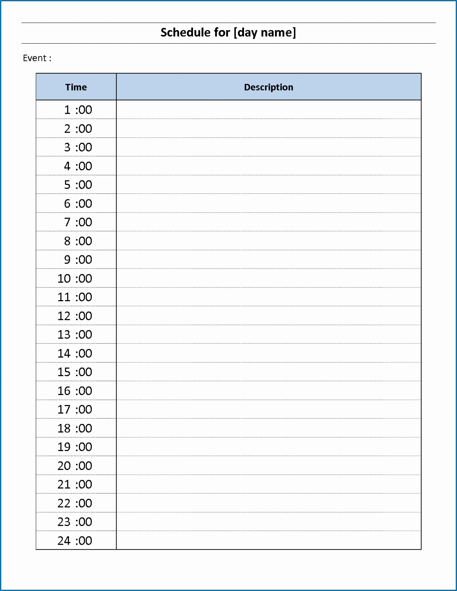Example of Hourly Planner PDF