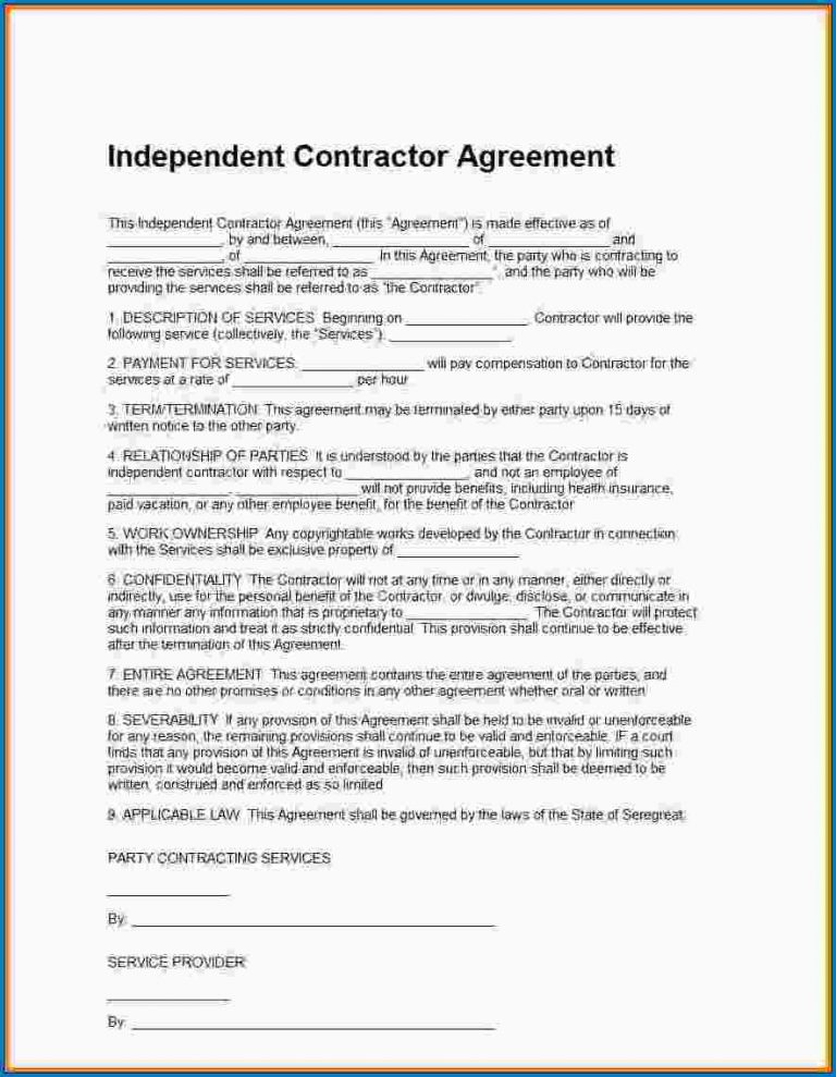 √ Free Printable Independent Contractor Agreement Template