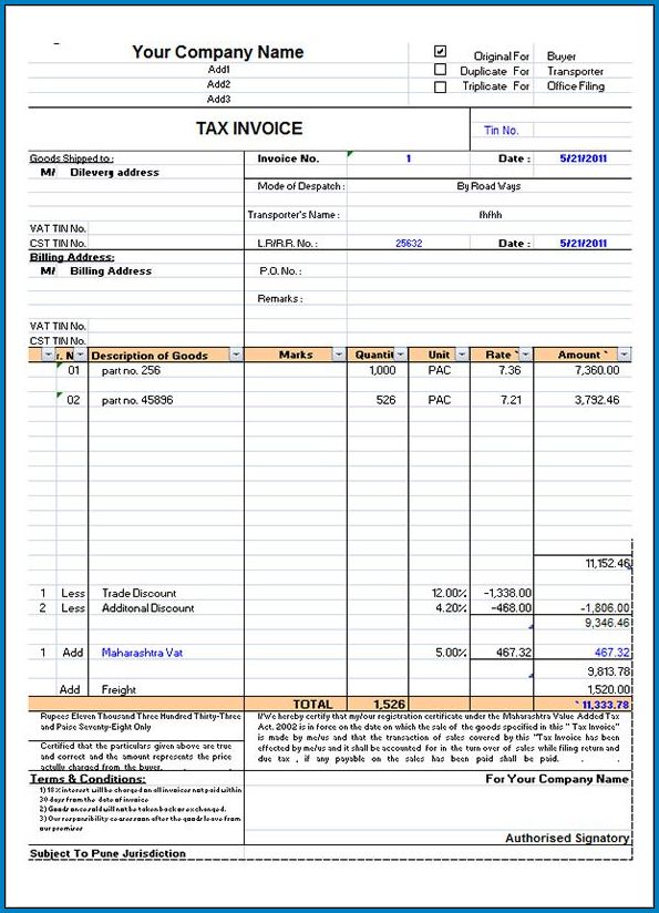 Free Blank Invoice Template Excel