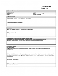 Example of Lesson Plan Template Word