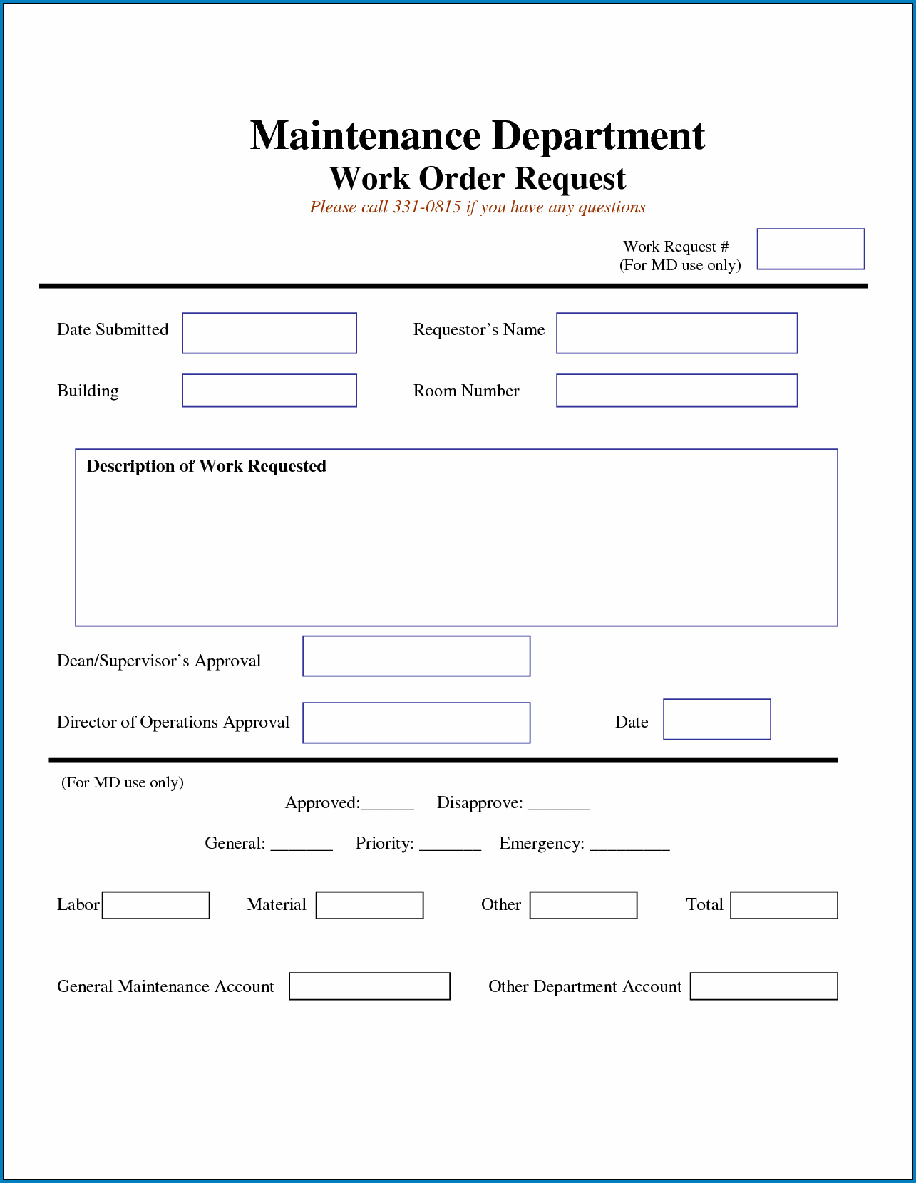 Example of Maintenance Work Order