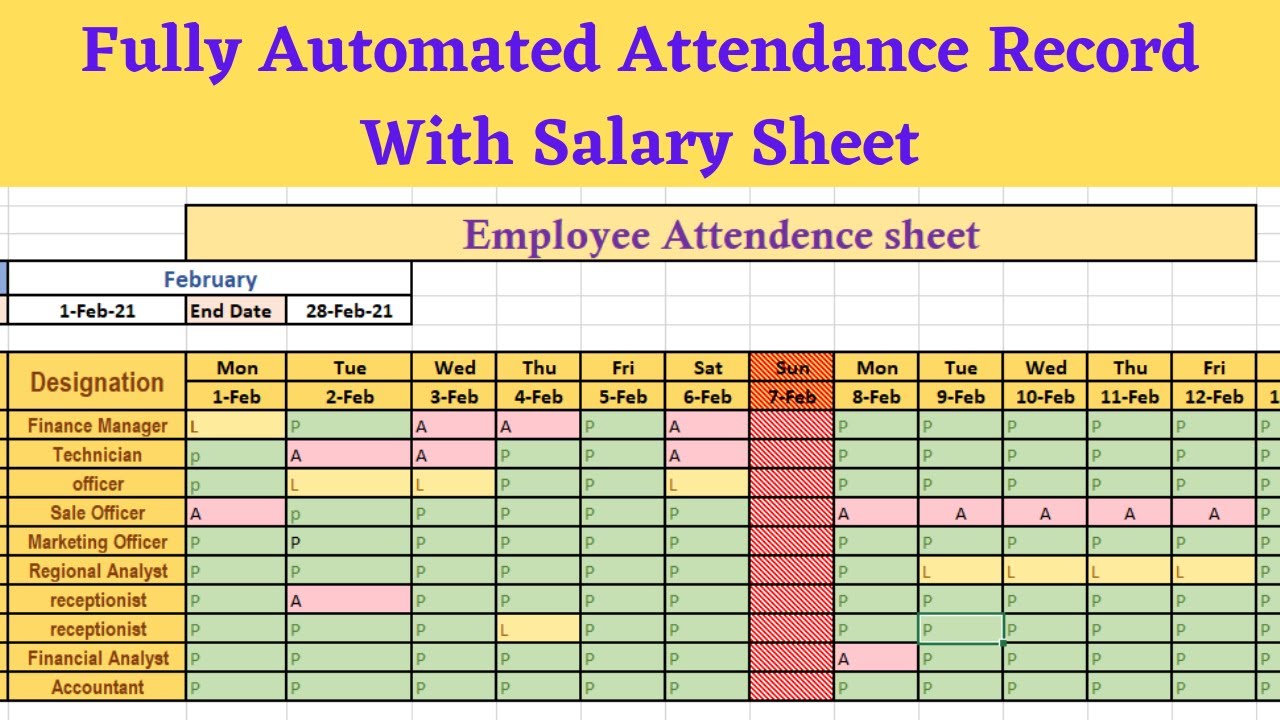 Example of Office Staff Attendance Sheet Template