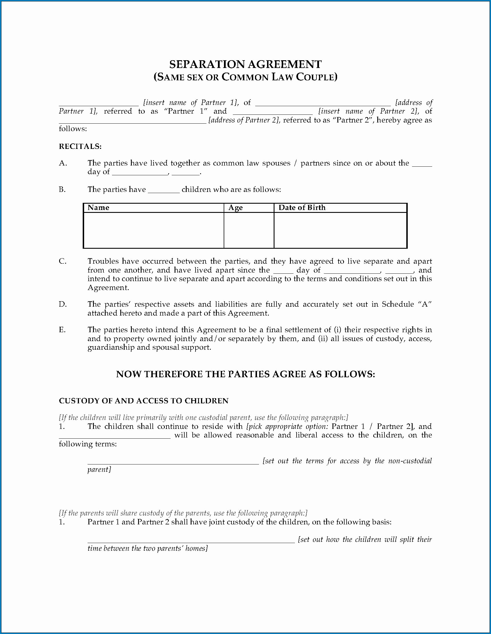 Example of Parent Child Contract Template