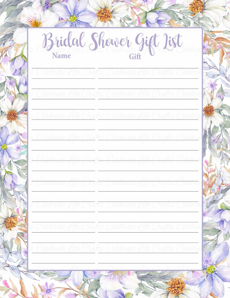 Example of Printable Bridal Shower Guest List Template Templateral