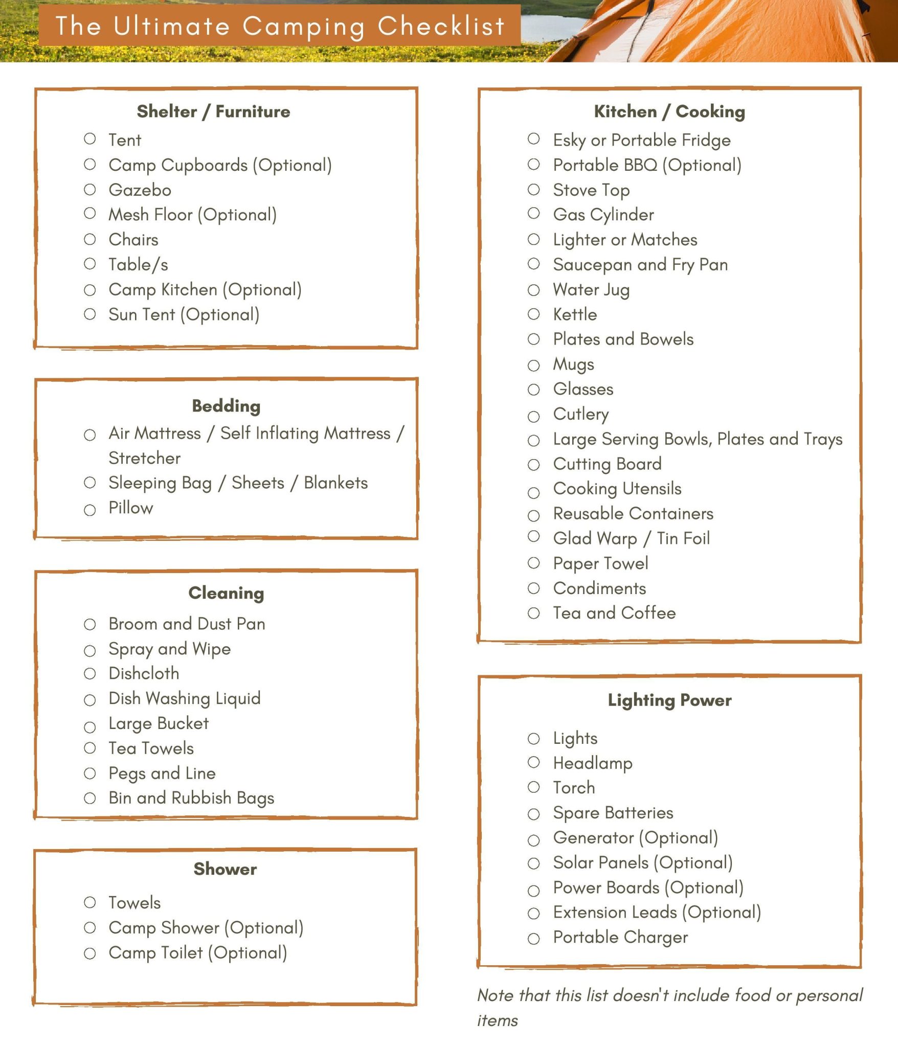 Example of Printable Camping Checklist Template Templateral