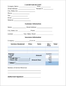 Example of Printable Car Repair Receipt Template Templateral Example of Printable Car Repair Receipt Template Templateral