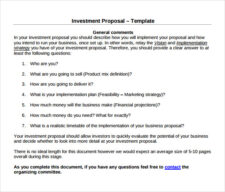 Example of Printable Investment Proposal Template