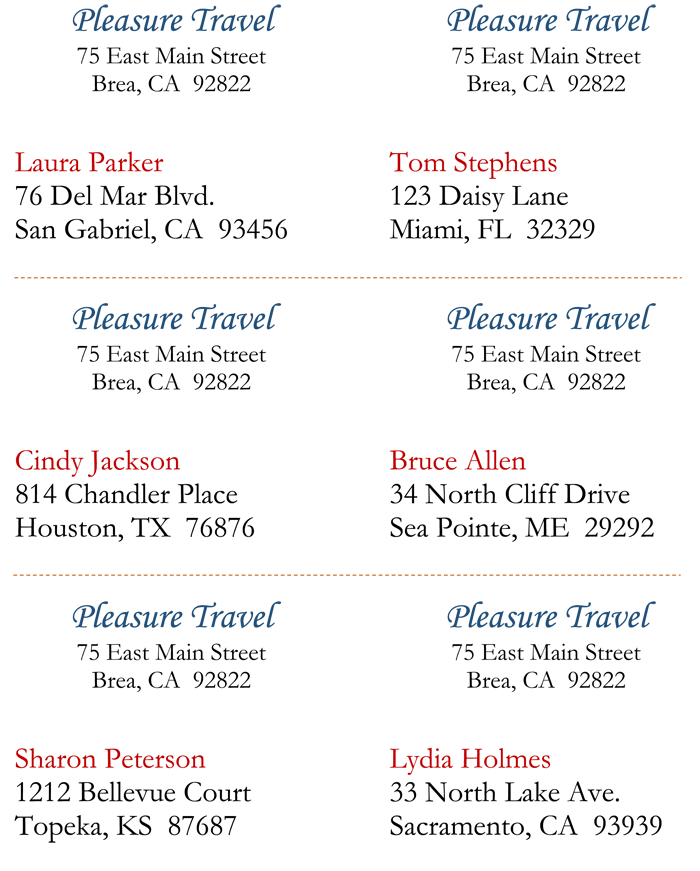 Example of Printable Mailing Label Template
