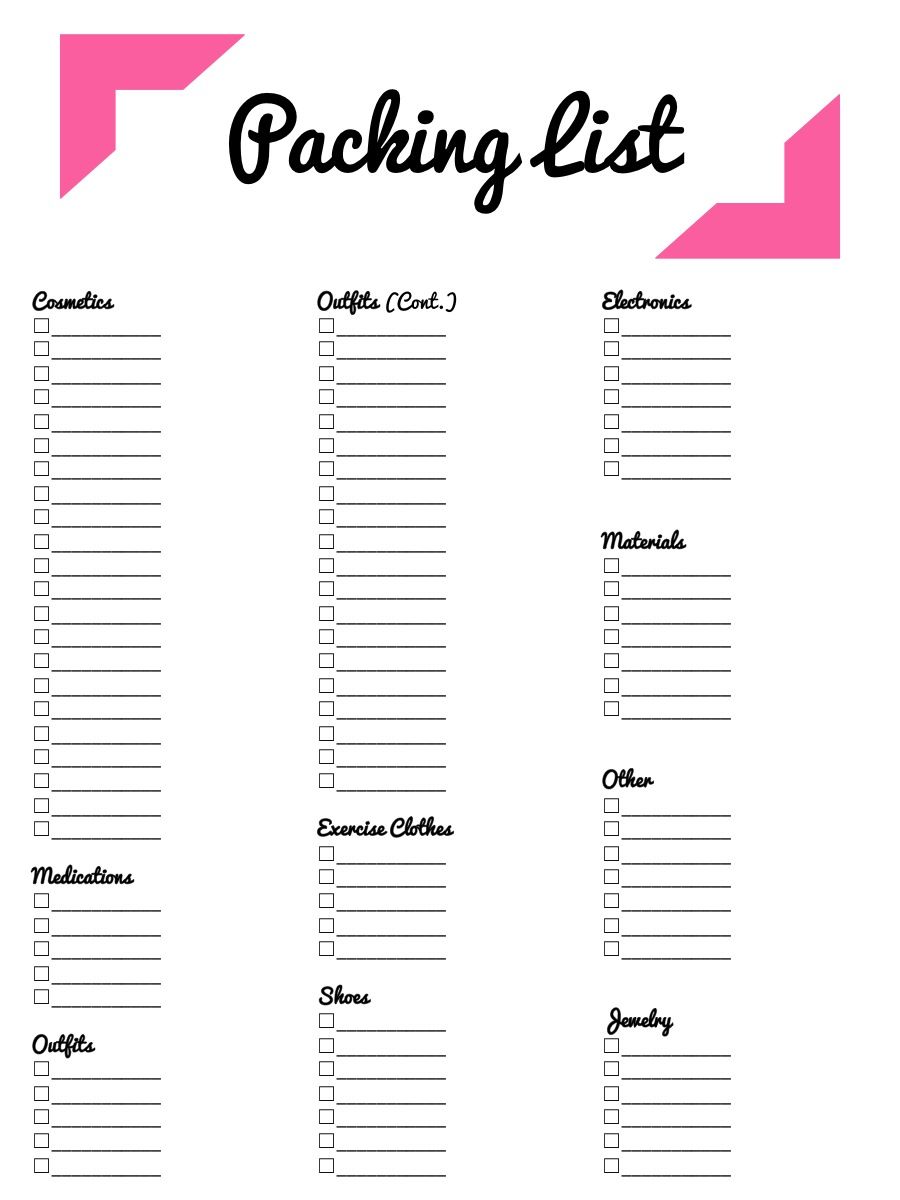 Example of Printable Moving Packing List Template